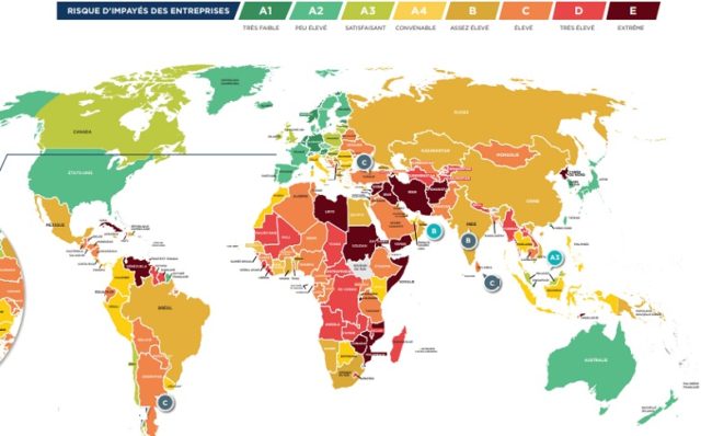 科法斯(coface)公布了2018年第二季度的国家风险和行业风险评估地图.图片